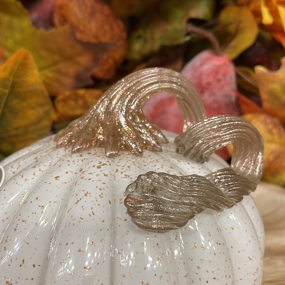 White+Gold Fleck Artisan Hand Blown Glass Fall Harvest Pumpkin Decor - Picture 2 of 5